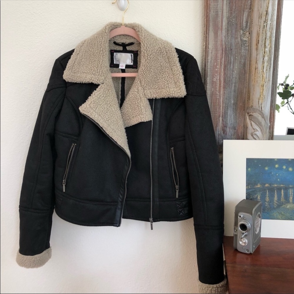 Faux Suede Shearling Moto Jacket